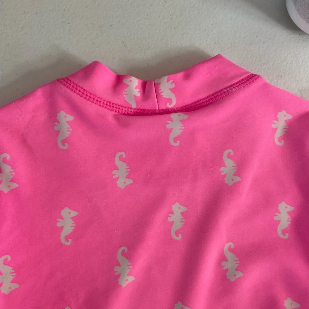 Carter’s baby girl’s neon pink seahorse print swimsuit beach pool top shirt 18mo